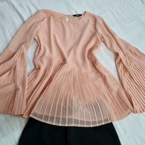 Chic Pleated Flared Sleeve Top