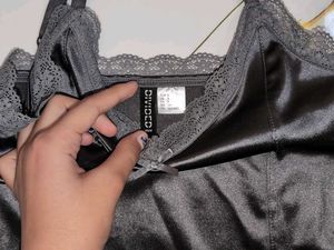 lace trim satin body con H&M dress