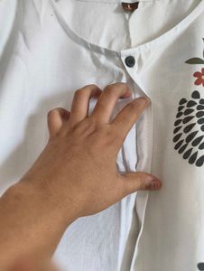 White Cotton Kurta with Floral Print