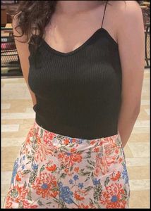 Black Ribbed Spaghetti Strap Tank Top