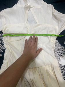 Cream Ruffle Hem Shirt Dress