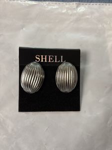 Elegant Silver Tone Textured  Oval Earrings