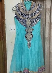 Embroidered Turquoise Dress With Dupatta, Trouser