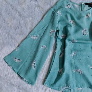 🆕 Boho Bird Print Bell Sleeve Top