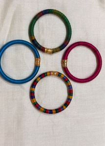 Set of 4 Silk Thread Bangles - Multicolor Boho