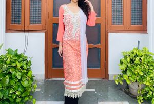 Premium Peach Stone Work Kurti