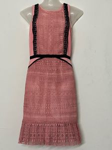 Chic Pink Lace Dress with Black Accents
