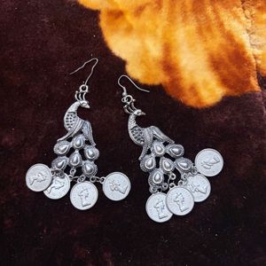 Peacock Coin Dangle Earrings