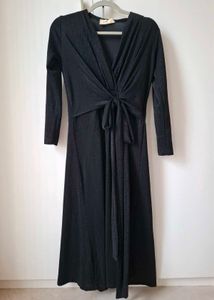 Black Long Sleeve Wrap Midi Dress | Bust 36