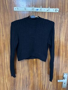 Black Cable Knit Mock Neck Sweater