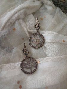 Brass silverlookalike Tree of Life Dangle Earrings