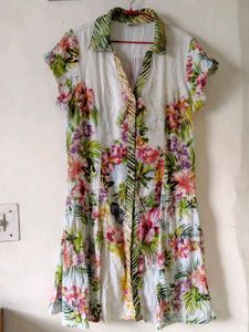 Tropical Floral Print Button-Up Dress