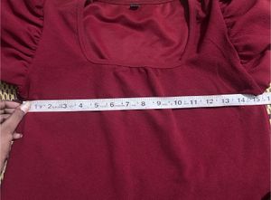 Reddish Maroon Puff Sleeve Square Neck Top