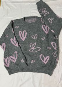 Grey Heart Print Sweater