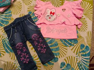 New Cute Yellow Top and Denim Shorts Set