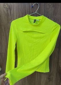 Neon Green Cutout Long Sleeve Top