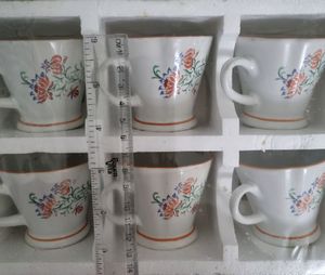 White Ceramic Cup Double Flower Design - Pack Of 6