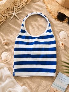 Blue & White Striped Bikini Top