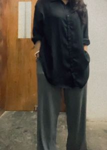 Chic Black Mesh Oversized Button-Up Shirt