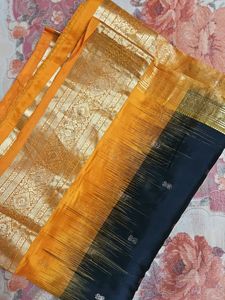 Elegant Black &amp; Orange Gold Saree