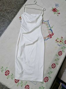 URBANIC Elegant White Cowl Neck Midi Dress