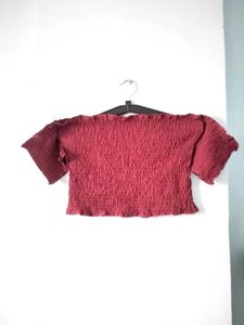 Maroon Smocked Off-Shoulder Top 🫶🏻