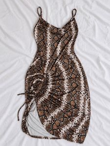 Stylish Snake Print Ruched Dress