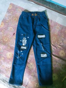 Blue Denim Jeans with 'BANG' Patches