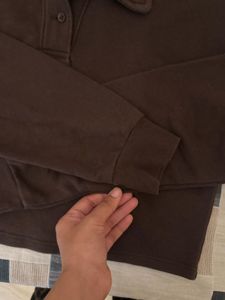 H&amp;M Brown Collared Cropped Sweatshirt