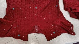 Embellished Red Kurta Set