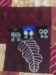Set of 3 Oxidized Silver Jhumka Earrings
