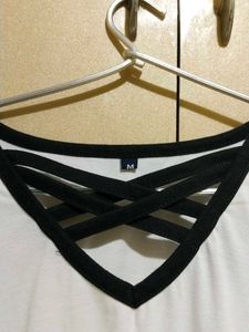 White Long Sleeve Top with Black Stripes