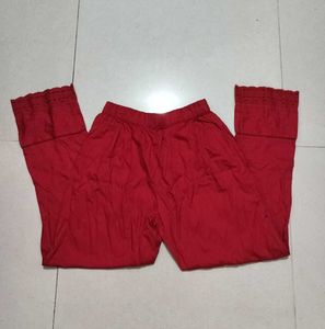 Red Palazzo Pants with Lace Trim
