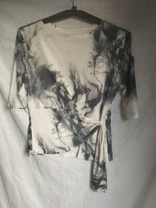 Printed Tie-Front Top