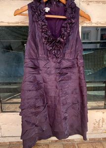 Deep Purple Satin Ruffle Tier Dress