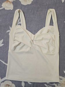 white Ribbed Ruched Sweetheart Tank Top