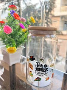 Customize Tea Lover Glass Tumbler with bamboo lid