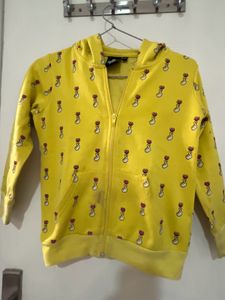 Yellow Sweatshirt With Hoodie For 6-7 Ys
