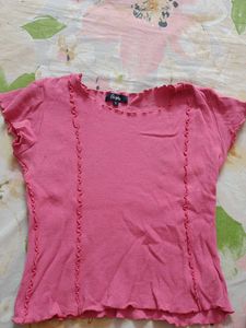 Cute Pink Ribbed Lettuce Trim Top