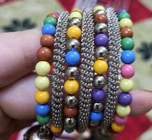 Boho Multicolored Beaded Bangles with Jhumkas