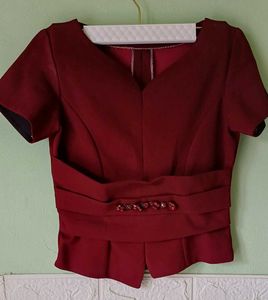 Elegant Wine Red Peplum Blouse