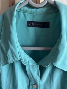 Aqua Blue Button-Up Blouse