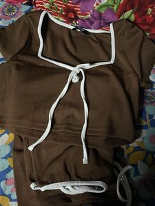 Brown Crop Top &amp; Pants Set