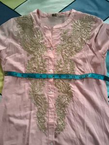 Elegant Pink Embroidered Kurti set with pant and d