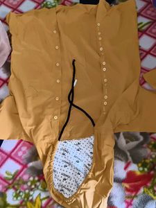 Mustard Yellow Button-Up Tunic with Embellishment