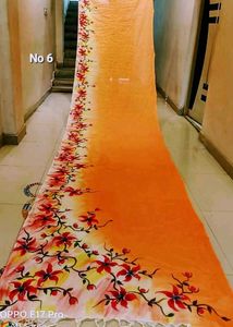 New Hand-Painted Orange Cotton Saree. No BP