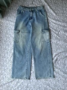 Washed Blue Cargo Jeans