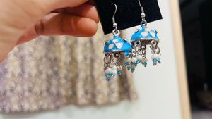 Blue Jhumka Earrings with Pearls