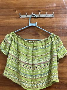 Cute Green People Branded Top - Crop Off Shoulder