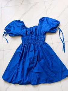 Chic Blue Puff Sleeve Mini Dress